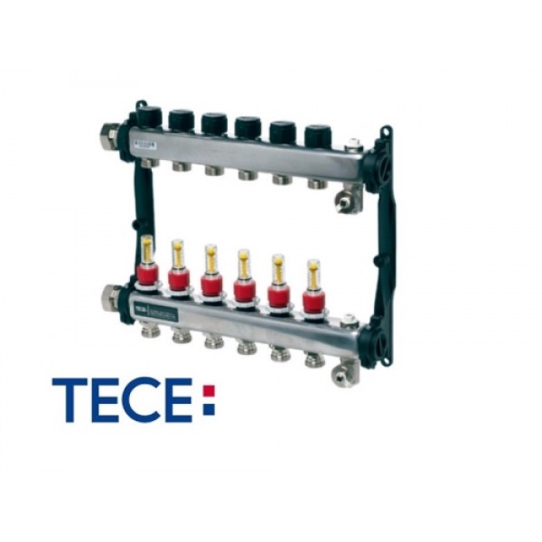 TECE Distribuitor TECEfloor SLQ RECTANGULAR otel inox, complet echipat 10 cai x 3/4" x 1" (77310010)